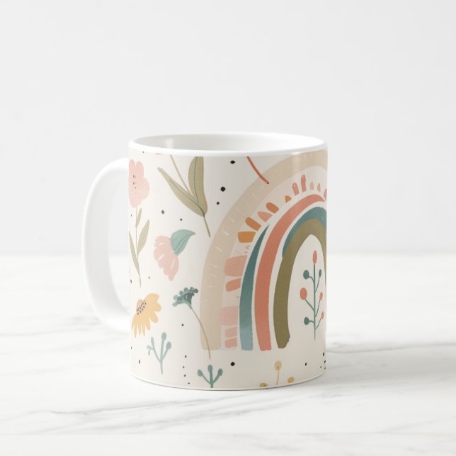 Taza De Café Flores de boho Verde azuladas y arcoiris de Rubor  (Anverso izquierdo)
