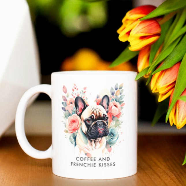 Taza De Café Flores de Bulldog francesas café y besos franceses (Subido por el creador)