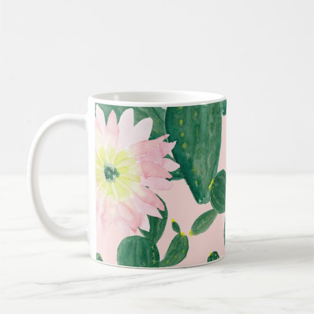 Taza De Café Flores de cactus: pintura acuarela (Izquierda)