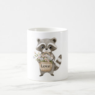Taza De Café Flores de Canasta de Mapache Lindo
