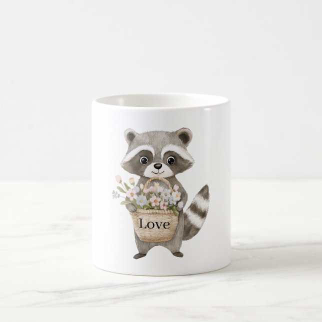 Taza De Café Flores de Canasta de Mapache Lindo (Centro)