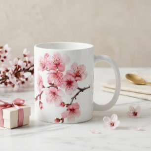 Taza De Café Flores de cerezo en flor en blanco rosado