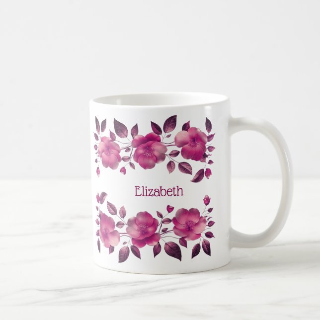 Taza De Café Flores de cerezo metálico rosado Su nombre (Derecha)