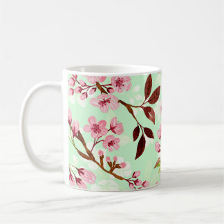 Taza De Café Flores de cerezo Mint fondo café Mug