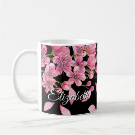 Taza De Café Flores De Cerezo Rosa En Negro