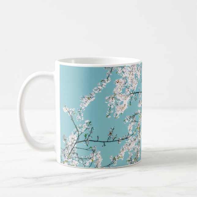 Taza De Café Flores de cerezo: Tendencia floral turquesa (Izquierda)