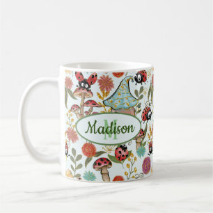 Taza De Café Flores de champiñones musicales mullidas Monograma