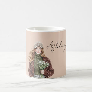 Taza De Café Flores de Chaqueta Burgundy Femenina