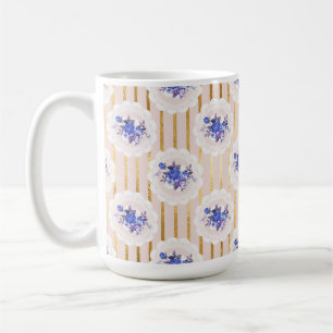 TAZA DE CAFÉ FLORES DE COLOR AZUL DE ORO Y DE AGUA AZUL PEQUEÑA