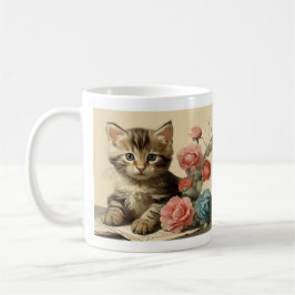 Taza De Café Flores de color blandas de retrato de gatito blanc