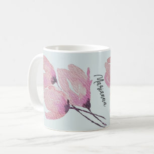 Taza De Café Flores de color de agua elegantes en Rubor, toque