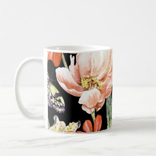 Taza De Café Flores de color de agua: Lily Rosa de Peony