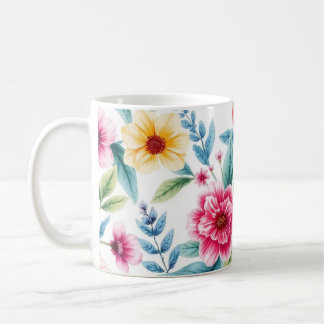 Taza De Café Flores de color de agua para el café floral vibran