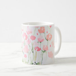 Taza De Café Flores de color rosa y verde suave y delgado