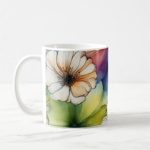 Taza De Café Flores de color sin foco en acuarela