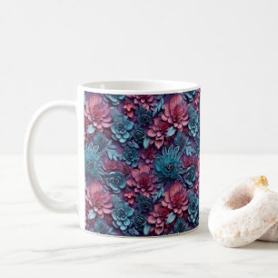 Taza De Café Flores de colores impresos con aspecto 3D