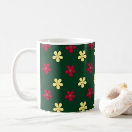 Taza De Café Flores de colores Patrón floral verde de corte