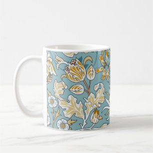 Taza De Café Flores de cosecha y hojas sin soldadura en li