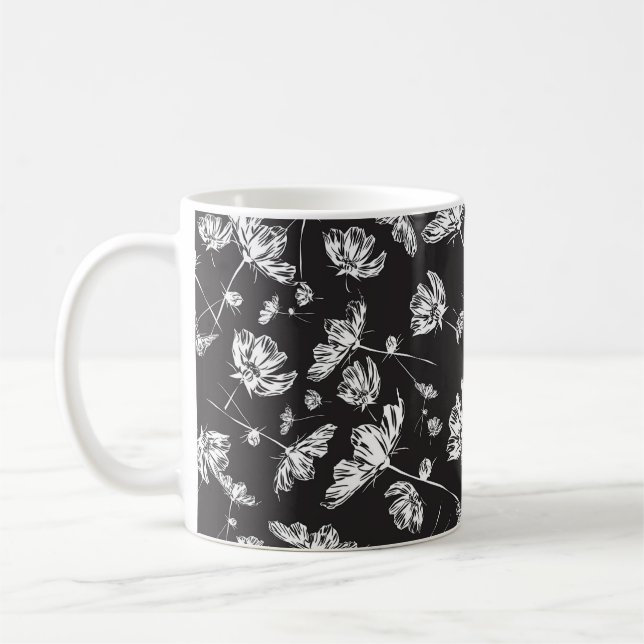 Taza De Café Flores de cosmos blancos: patrón aislado. (Izquierda)