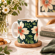 Flores de Crema con Centros Rojos y Hojas Verdes