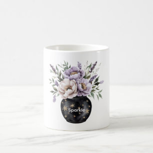 Taza De Café Flores de Crema de Lavanda con Brillo Dorado Estre