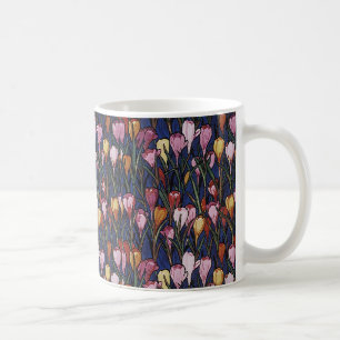 Taza De Café Flores de crocus vintage en un jardín, patrón flor