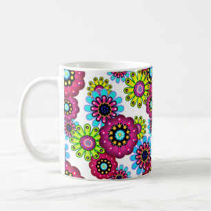 Taza De Café Flores de dibujos animados divertidos abstractos f