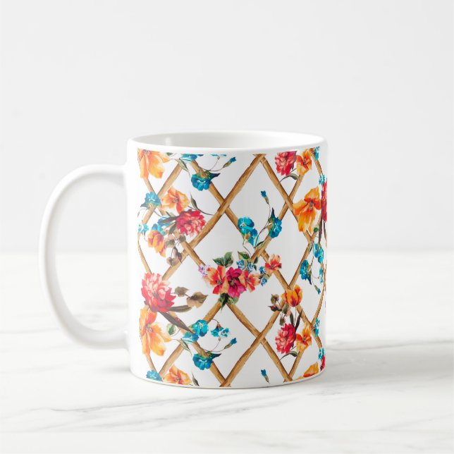 Taza De Café flores de diseño de tela de moda, aceite, pintura, (Izquierda)