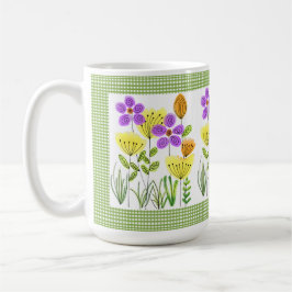 Taza De Café Flores de estilo de granja con Gingham verde 