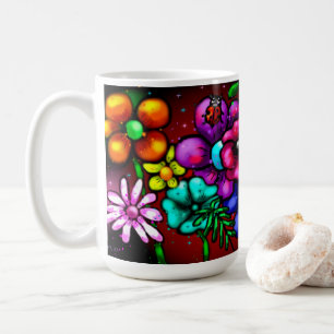Taza De Café Flores de estilo graffiti y rojo morado rosado de