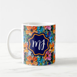 Taza De Café Flores de estilo Impasto en un Monogramo colorido