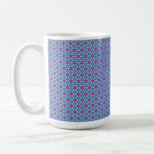 Taza De Café Flores de Estrella Brillantes Teal y Púrpura PP4