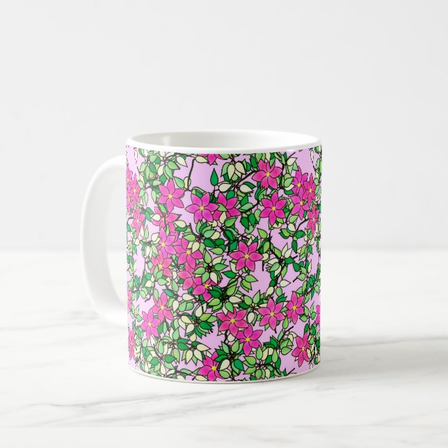 Taza De Café Flores de fucsia en un fondo rosa pálido (Anverso izquierdo)