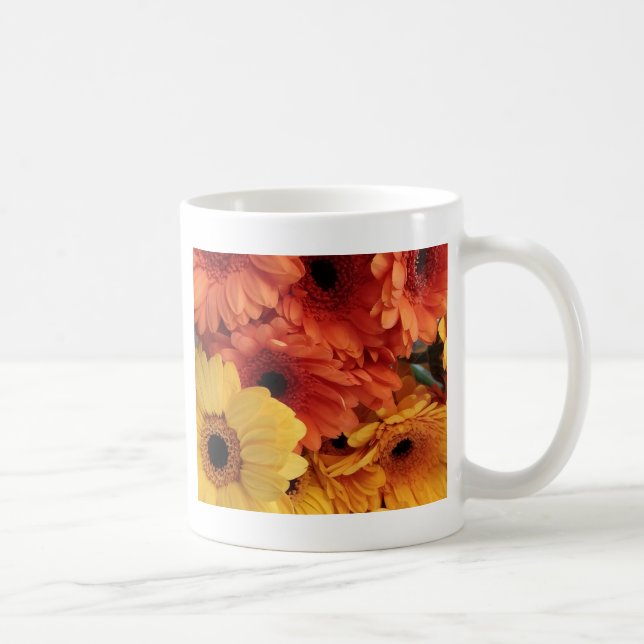 Taza De Café Flores de Gerbera brillante, amarillo Naranja, flo (Derecha)