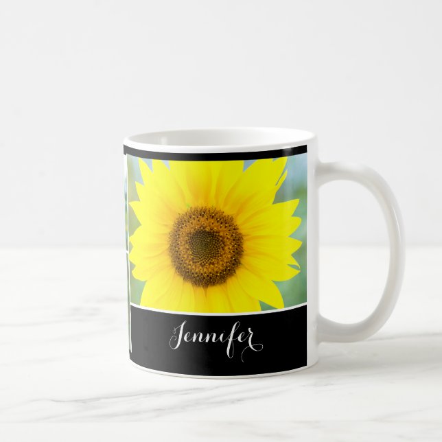 Taza De Café Flores de girasol - texto personalizado (Derecha)