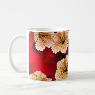 Taza De Café flores de hibisco de marfil patrón sin fisuras en