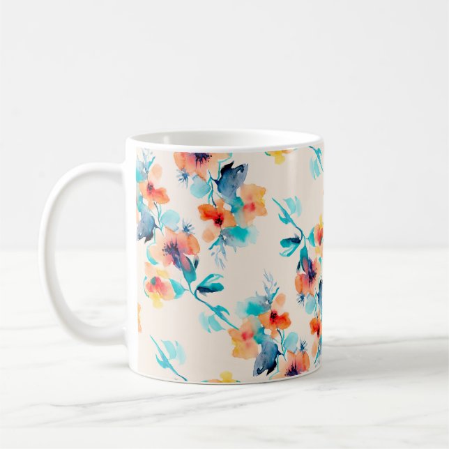 Taza De Café Flores de Hibiscus patrón de ilustracion acuarela (Izquierda)