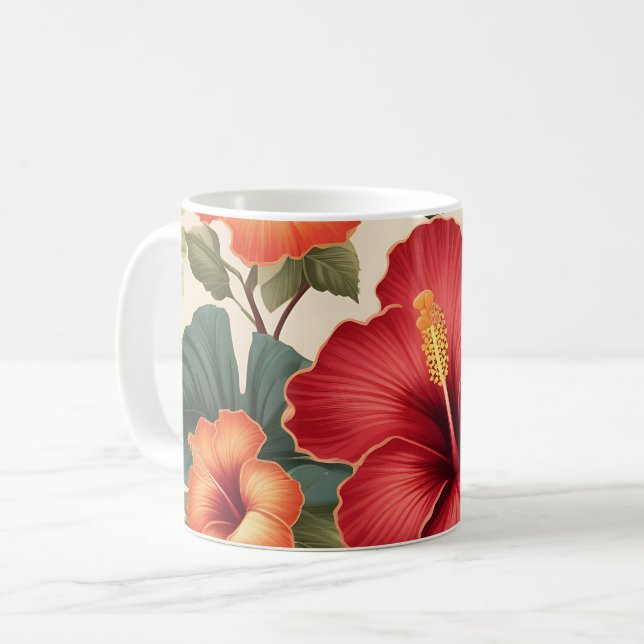 Taza De Café Flores de Hibiscus Tropical Retro (Anverso izquierdo)