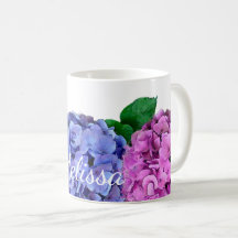 Flores de hidrangea azules y rosas personalizadas