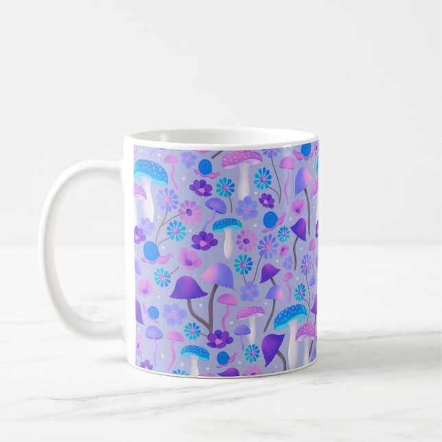 Taza De Café Flores de hongos botánicos purpúrpura turquesa (Izquierda)
