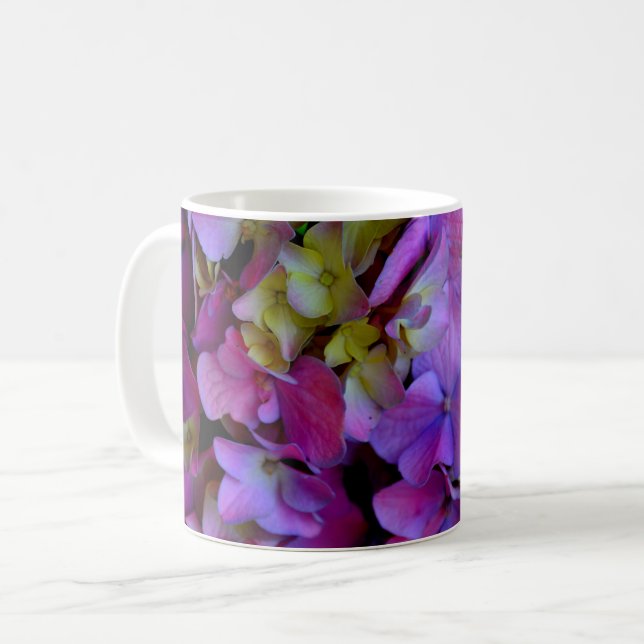 Taza De Café Flores de Hydrangeas azul morado (Anverso izquierdo)