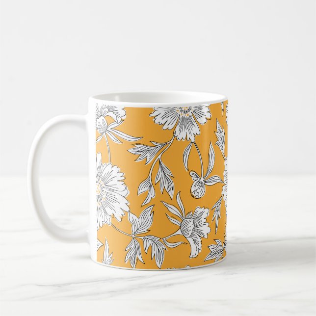 Taza De Café Flores de jardín abstractas dibujadas a mano. Dibu (Izquierda)