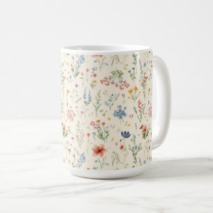 Taza De Café flores de jardín acuarela pradera silvestre de pri