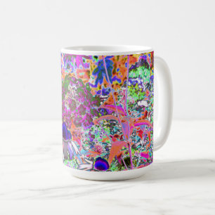 Taza De Café Flores de jardín psicodélicas de color rosa calien