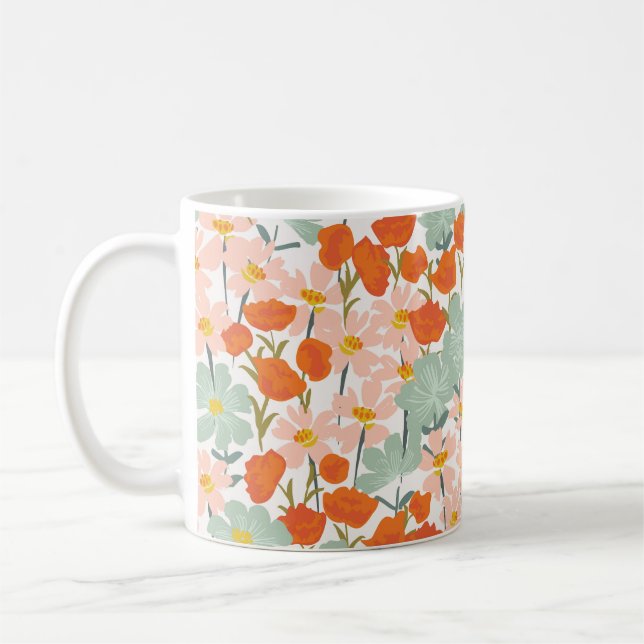 Taza De Café Flores de jardín: rosa, naranja sin costuras (Izquierda)