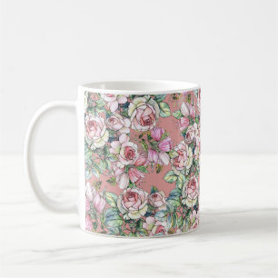 Taza De Café Flores de jardín subió con tulipanes pintados en e