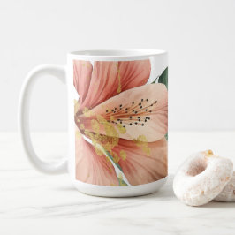 Taza De Café Flores de jungla acuarela Peach Gold Splash