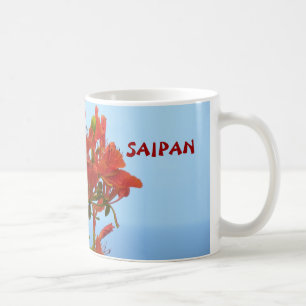 Taza De Café Flores de la llama de Saipán en un océano del az