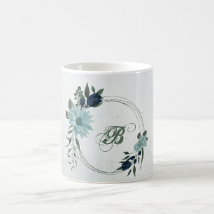 Taza De Café Flores de la marina azul turbia botánica