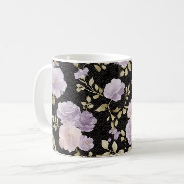 Taza De Café Flores de lavanda con rubor negro (Anverso izquierdo)
